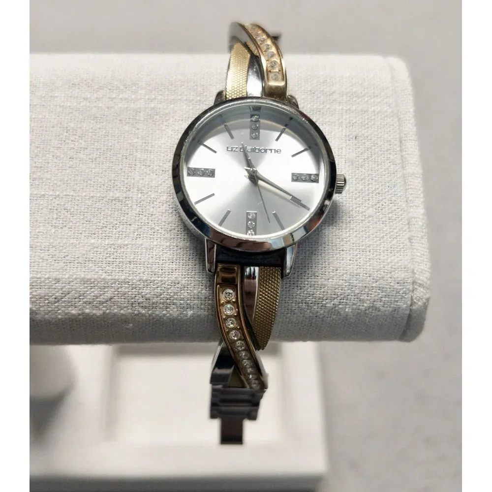 Liz‎ Claiborne LC1220 Japan Movement Diamond Gold Silver Toned Ladies Wristwatch
